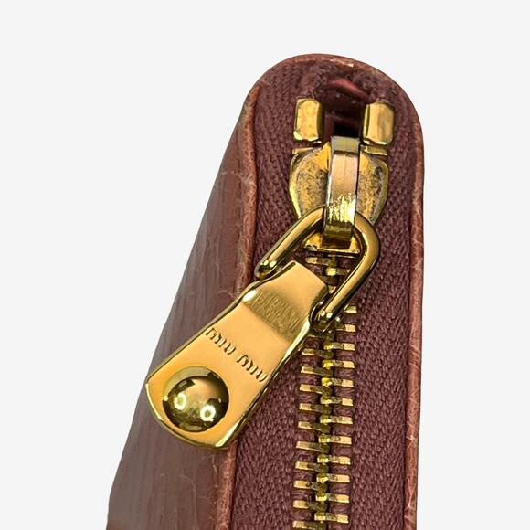 Miu Miu Croc Embossed Leather Zip Around Wallet Blush Pink Box Made In Italy - Picture 5 of 16